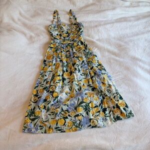 Abercrombie Linen Emerson Midi Dress Wide Strap Lemons XS